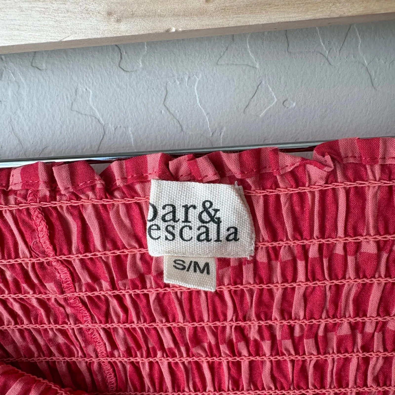 Par & Escala Top Matilda Smocked Gingham Cotton Tube Top Pink Red Size S/M - Image 3