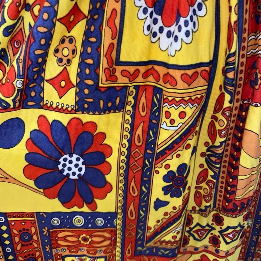 Sue Brett Junior Vintage 1970s Groovy Floral Print Navy/Yellow/Red Maxi Dress S - Image 12
