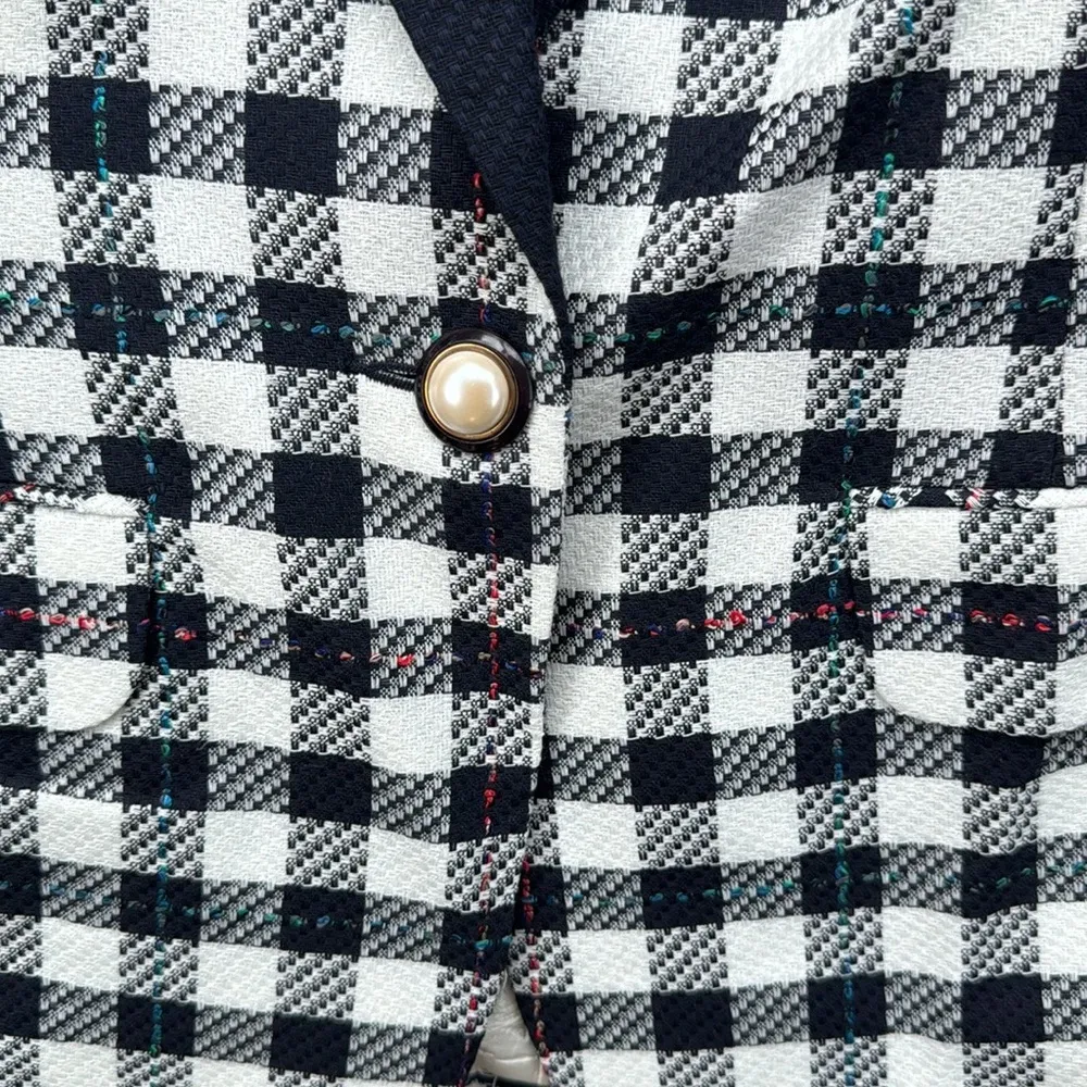 Vintage Rafael Linen Blend Plaid Skirt, Blazer & Purse Set Black White 16 - Image 3