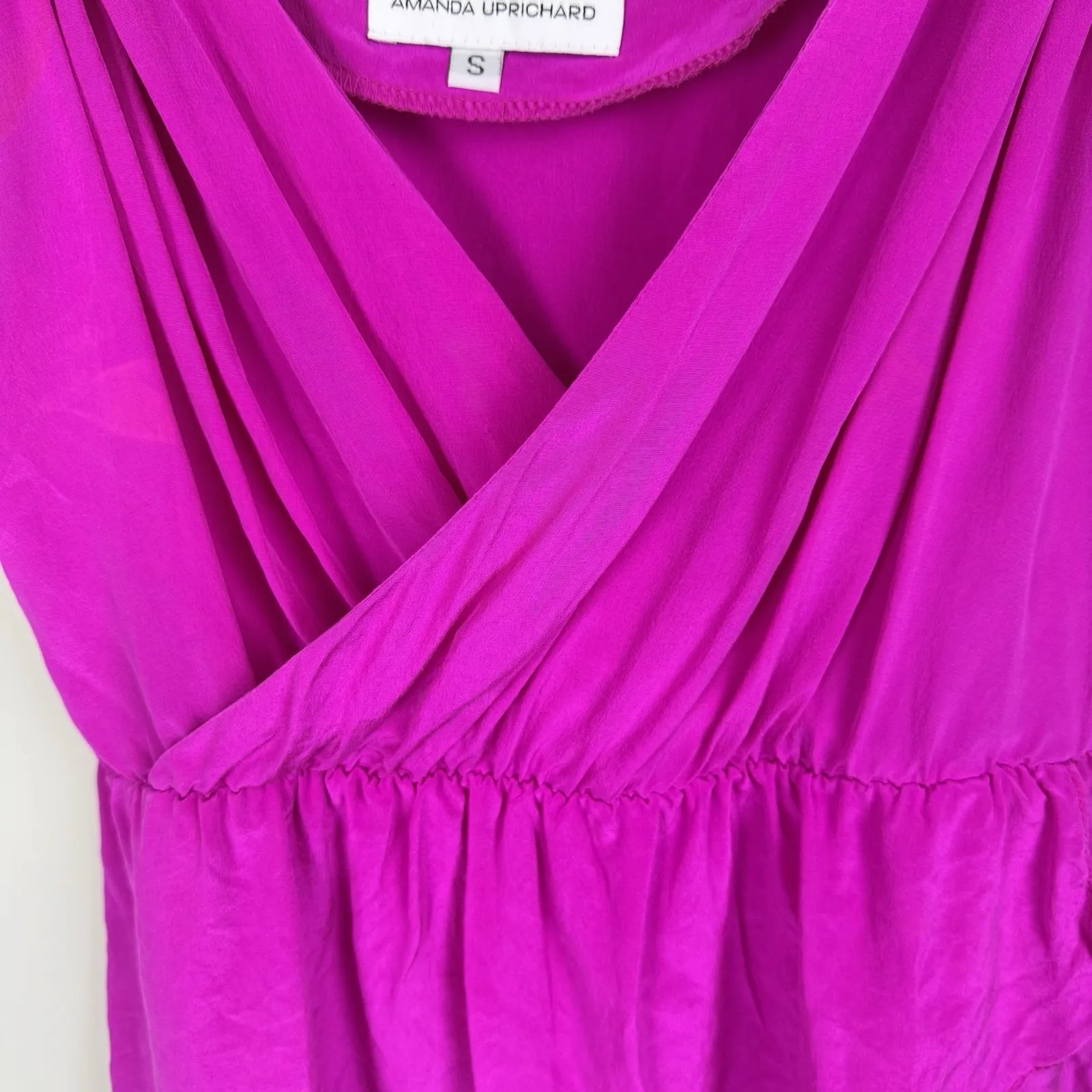 Amanda Uprichard 100% Silk V-Neck Top  Blouse Pink‎ Ruffle Accents Sz S - Image 8