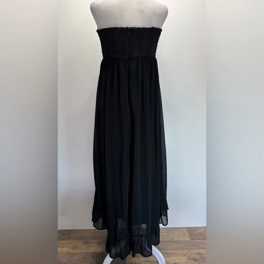 Black Strapless Maxi Dress Ruffled Bust Lined Sheer Skirt by Ya Los Angeles S-M - Image 12