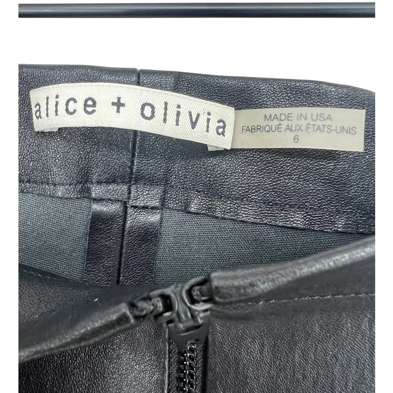 Alice + Olivia Maddox Chain Detail Leather Leggings Black Lambskin Size 6 - Image 10