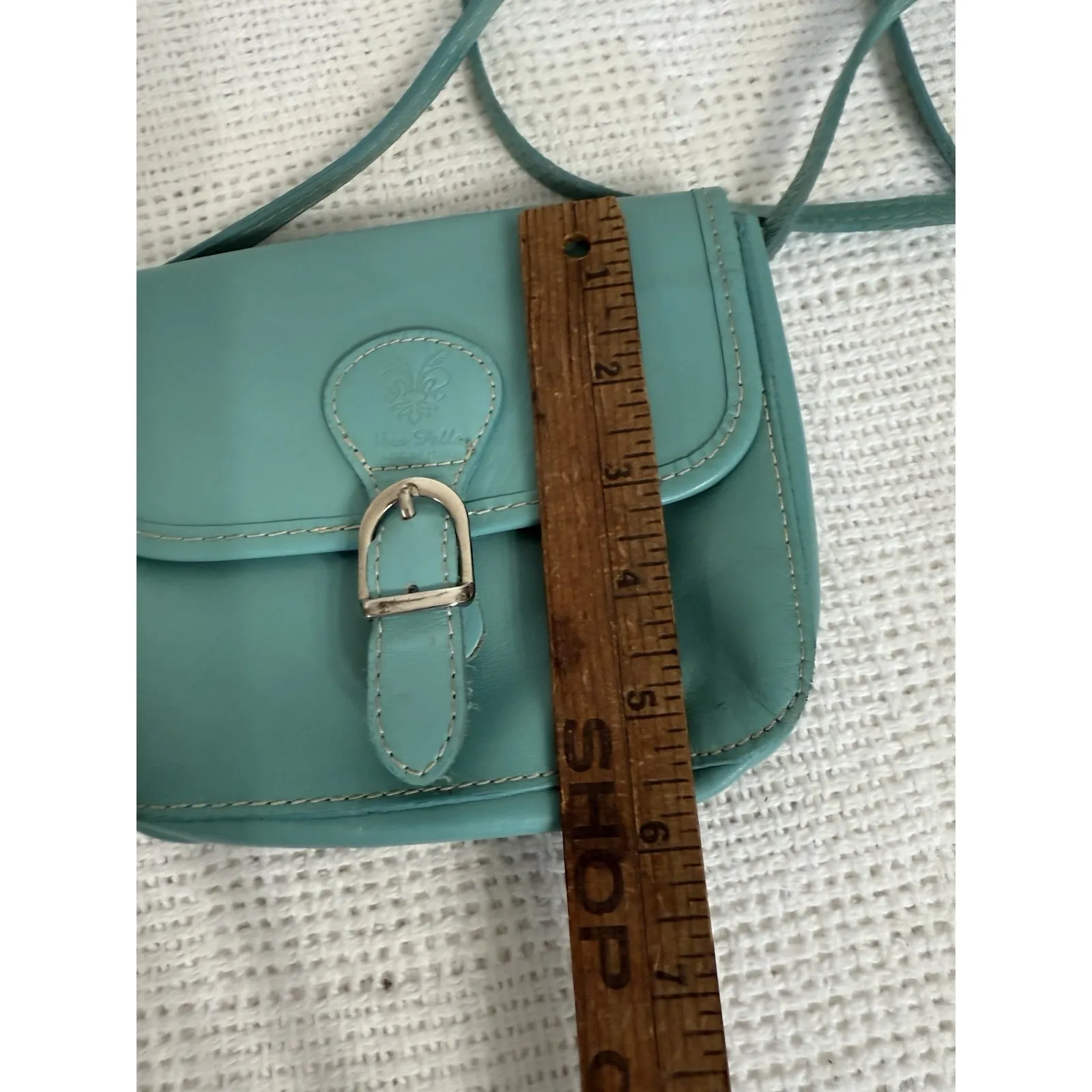 Vera Pelle Crossbody Bag Soft Italian Leather Small Blue Teal Adjustable Strap - Image 7