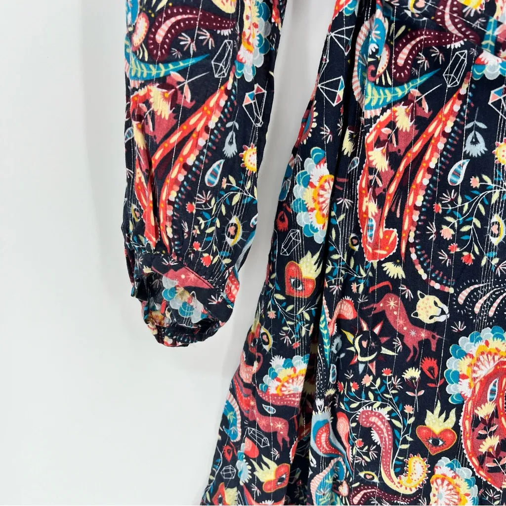 LOFT Shimmer Paisley Tie Neck Midi Dress size Medium NWT - Image 6