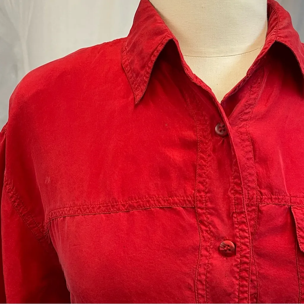 The Limited Scarlet Button-Down Shirt 100% Silk Red Vintage 90s Shoulder Pads - Image 5