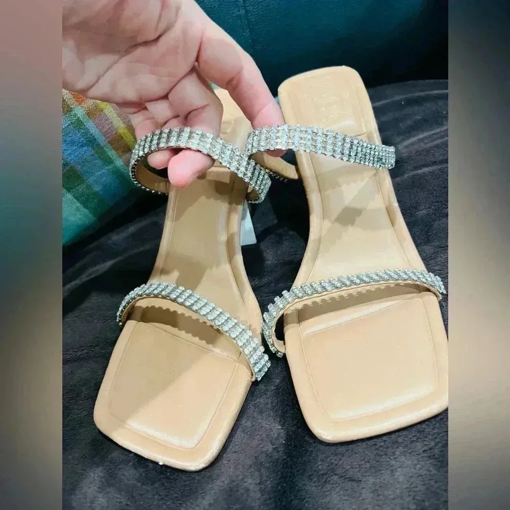 NWT Zara Rhinestone Strap Heeled Leather Sandals size 37 6.5 US - Image 9
