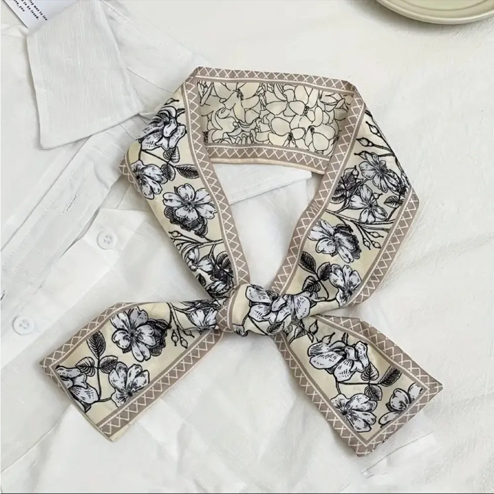 3 Twillies Floral Pattern Silk Scarves Green - Image 5