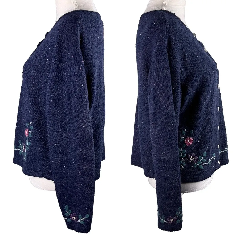 Northern Reflections Sweater Cardigan Large Navy Pink Floral L - Image 4