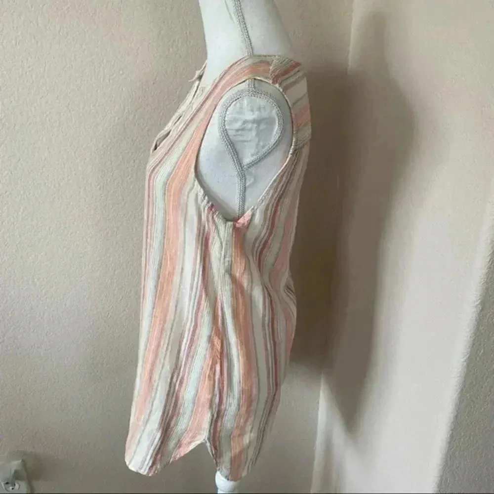 Beach lunch lounge collection Linen Jenna coral sands stripe sleeveless blouse… - Image 5