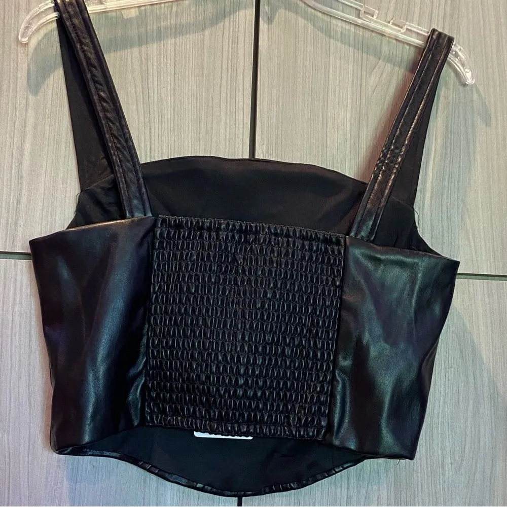 Stitch & Pine Black Vegan Faux Leather Crop Top Bustier Corset Tank NWT Large - Image 5