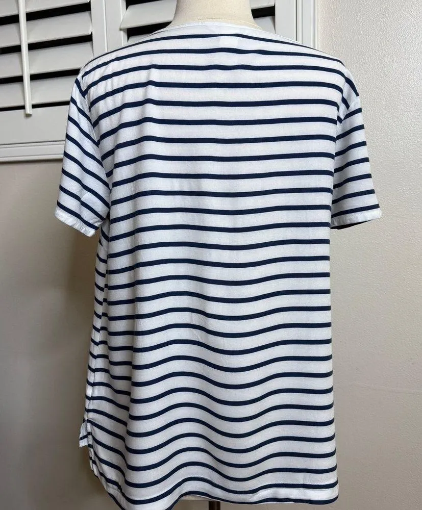 H&M Navy Blue & White Striped Short Sleeve top - Image 2