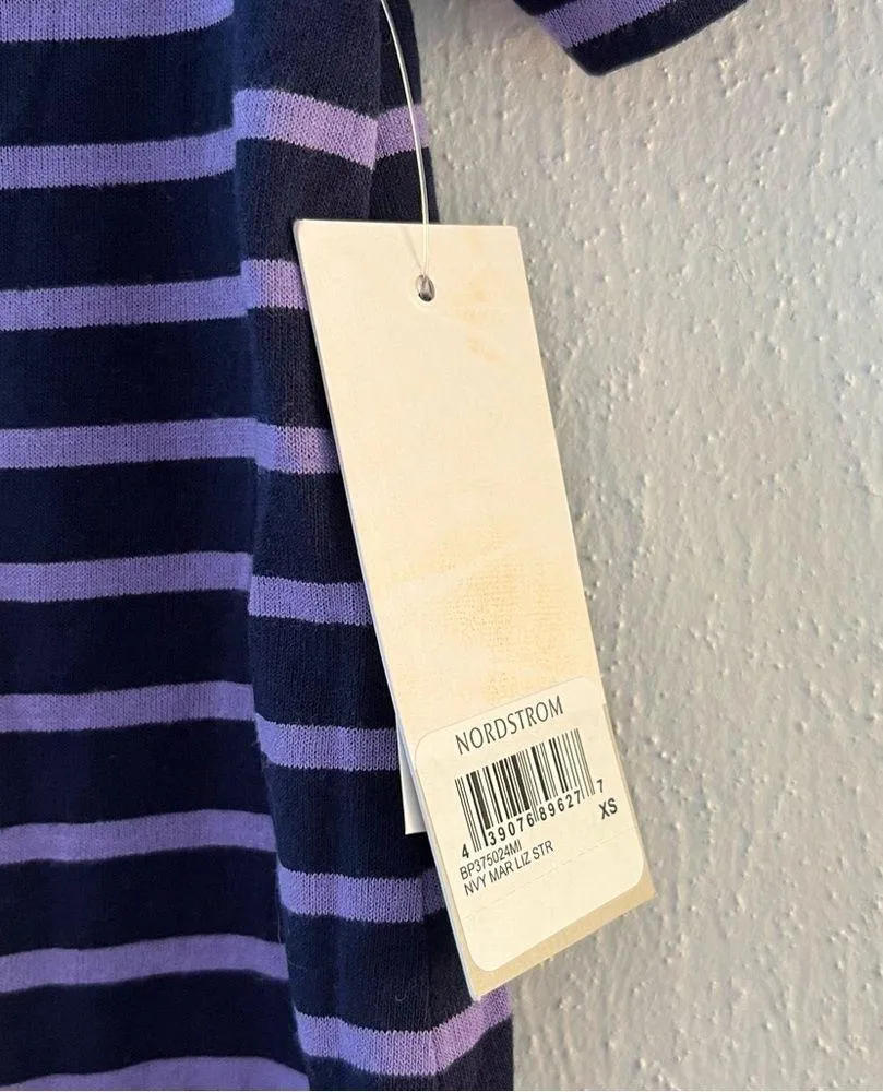 BP Tee Purple & Navy Blue Striped Round Edge V-Neck T-Shirt Sz XS NWT Casual - Image 4