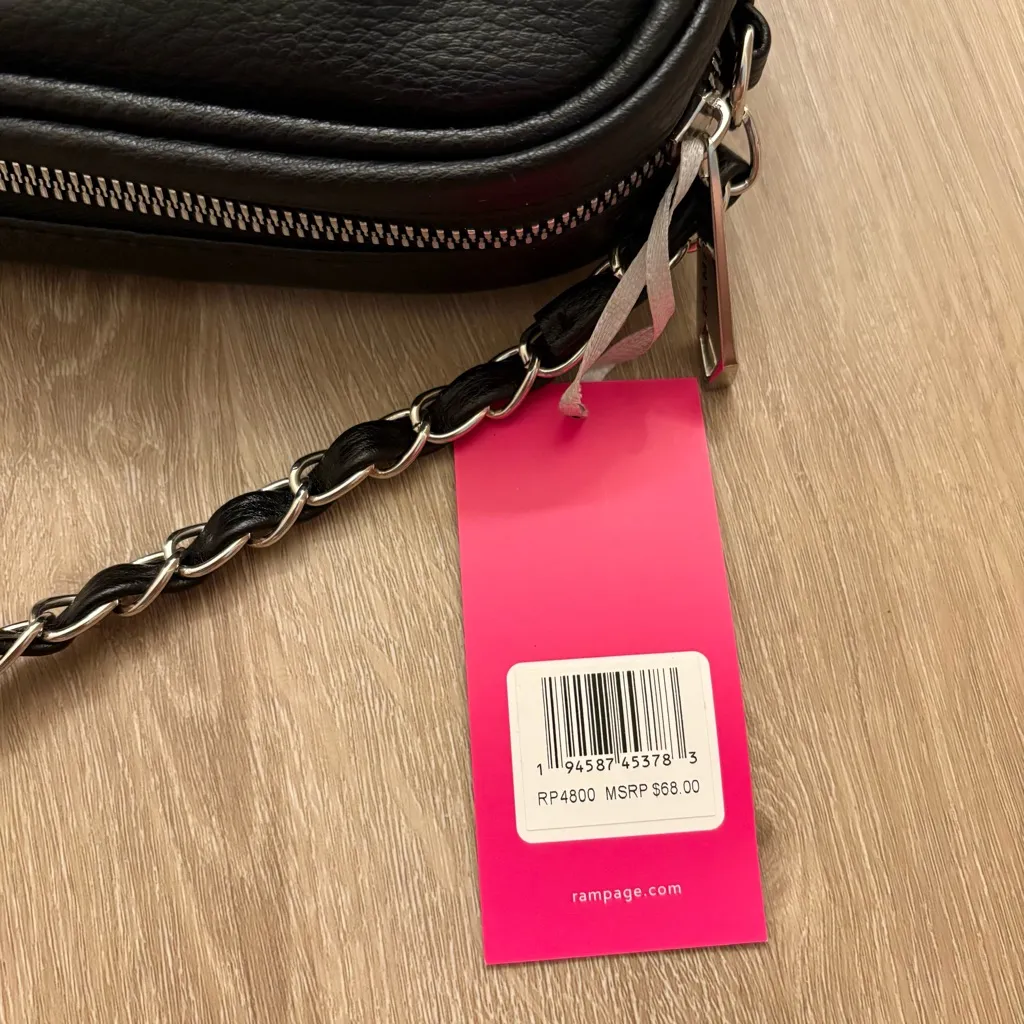 NWT Rampage Black Faux Leather Crossbody Bag Floral Embroidery Silver Hardware - Image 4