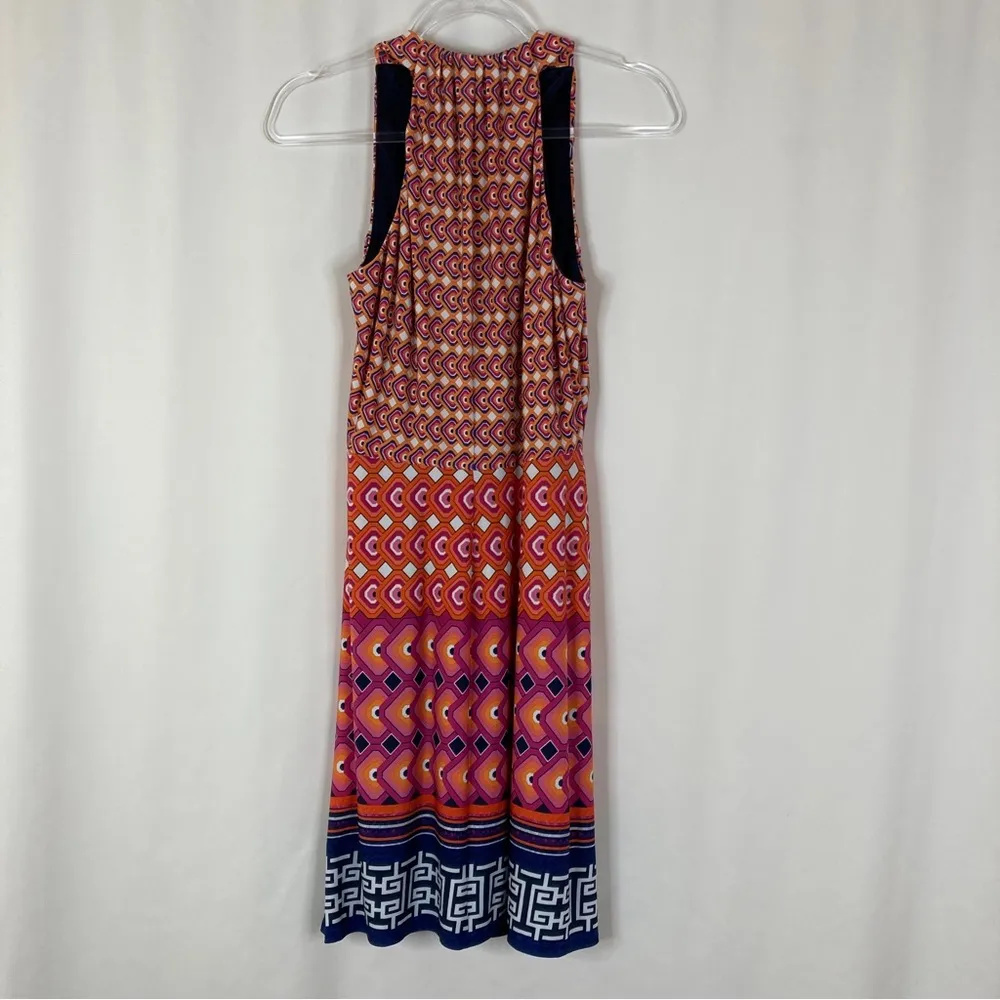 Laundry by Shelli Segal | Orange Pink Navy Geometric Patterned Sleeveless Dress - Image 6
