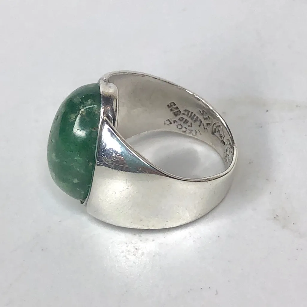 TAXCO Sterling Silver Ring with Green Aventurine Oval Cabochon Gemstone Sz 5 - Image 12