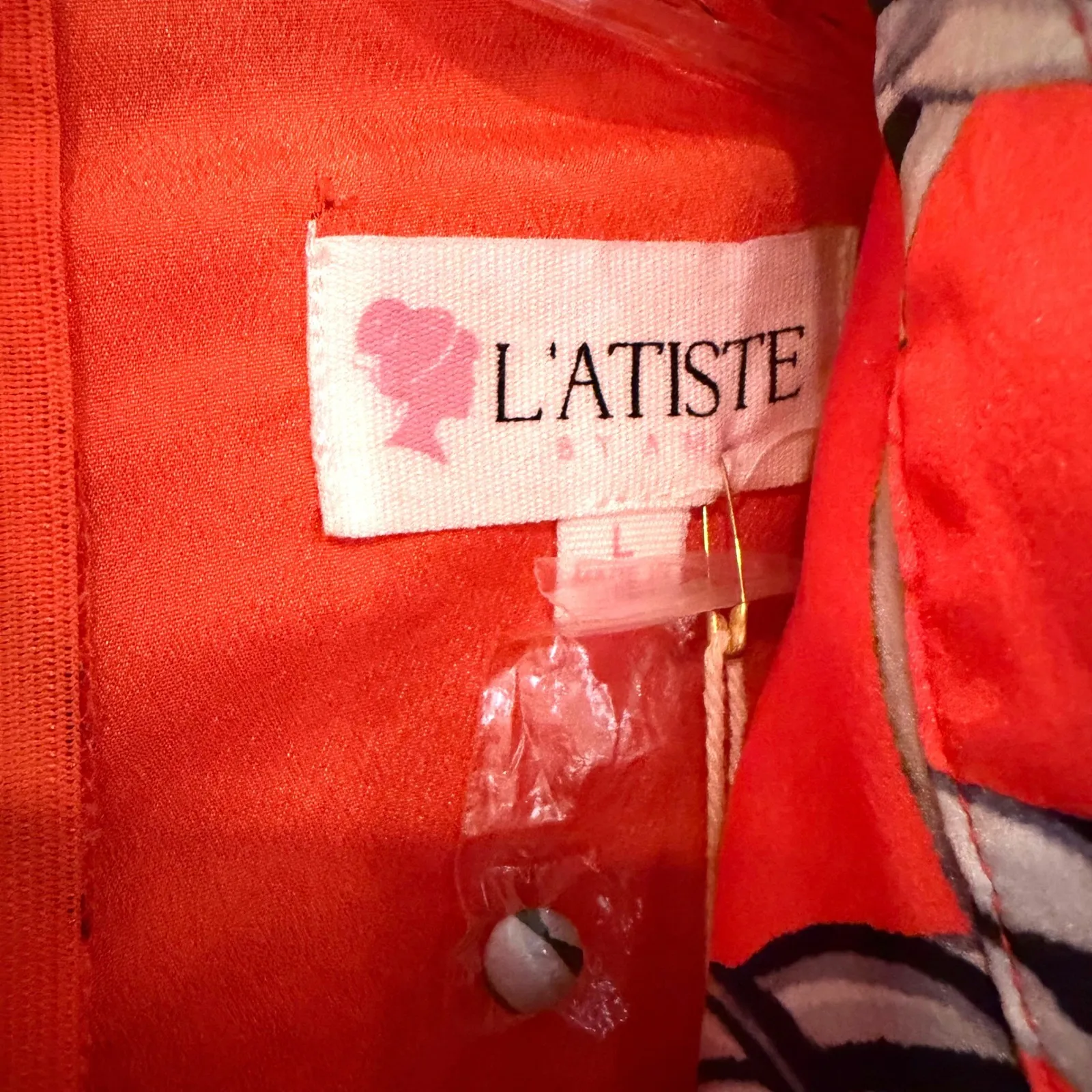 L'ATISTE Balloon Sleeve Pleated Wide Leg Jumpsuit Tie Front Women's Large Orange - Image 8