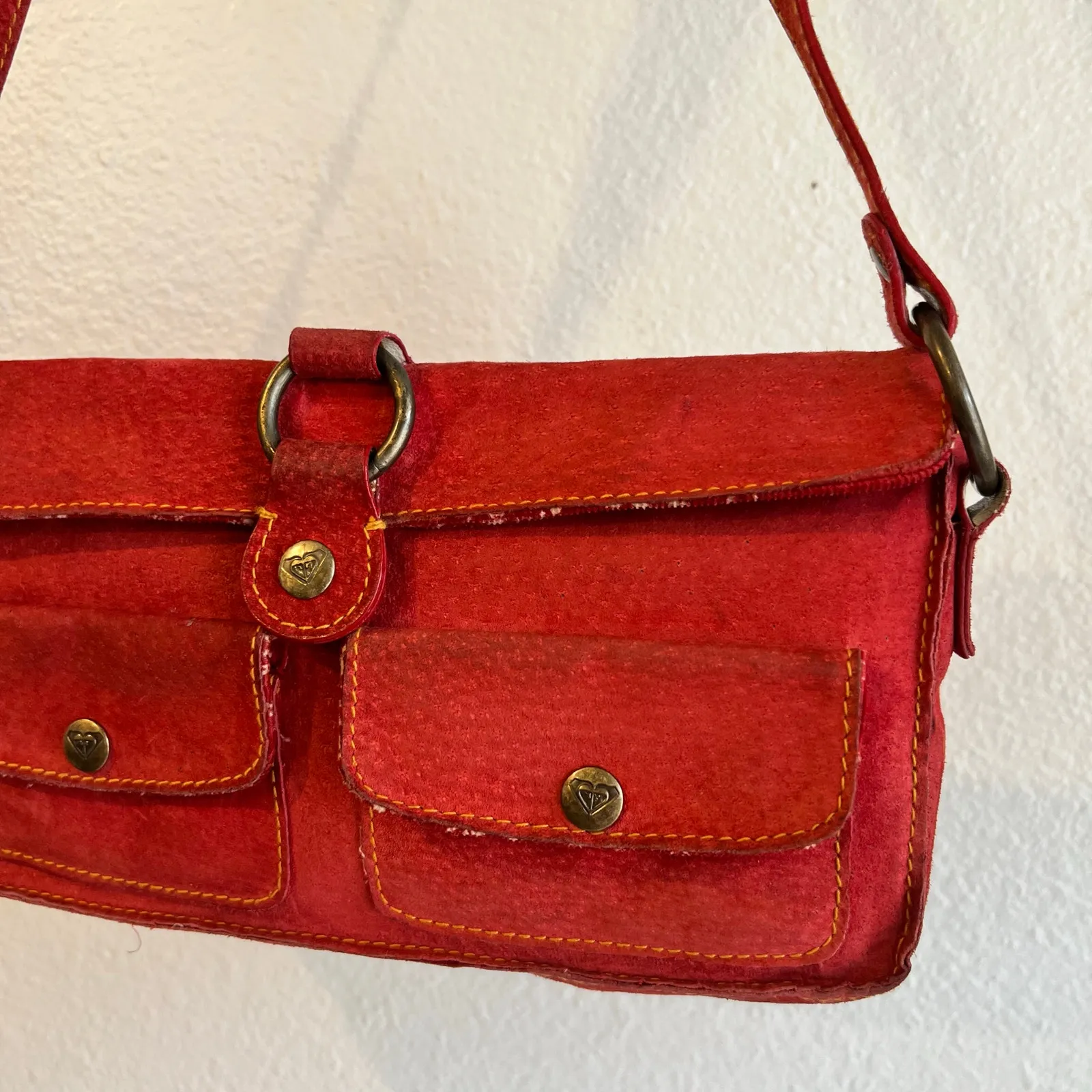 Roxy Y2K Vintage Suede Genuine Leather Small Multi Pocket Shoulder Bag - Image 8