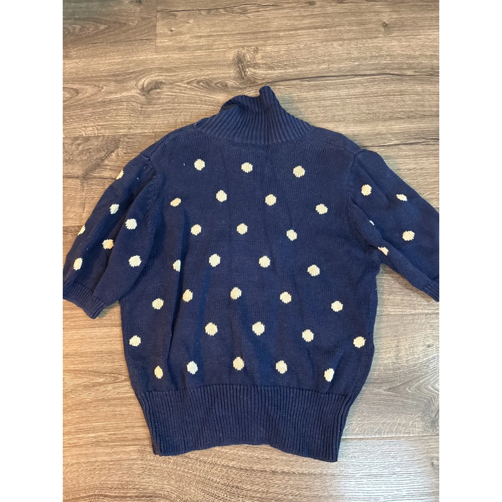 Vintage Worthington Navy Polka Dot Double Breasted Shawl Collar Cardigan Sweater - Image 5