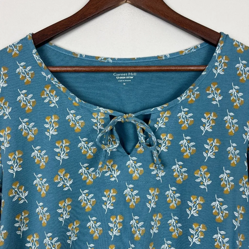 Garnet Hill Pajama Top Womens Medium Blue Long Sleeve Sundown Knit Tie Neck M - Image 13