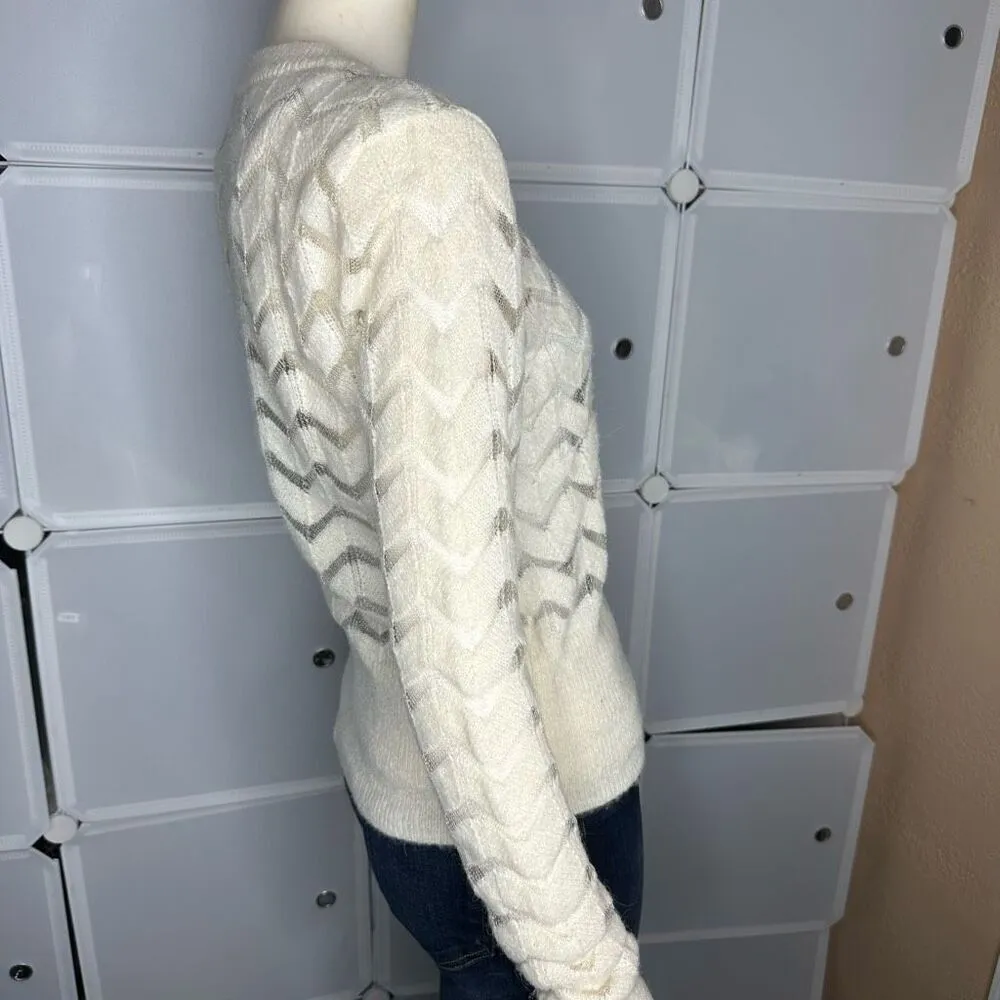 Hinge Ivory Semi Sheer Chevron Knit Sweater Women's Size XS - Image 10