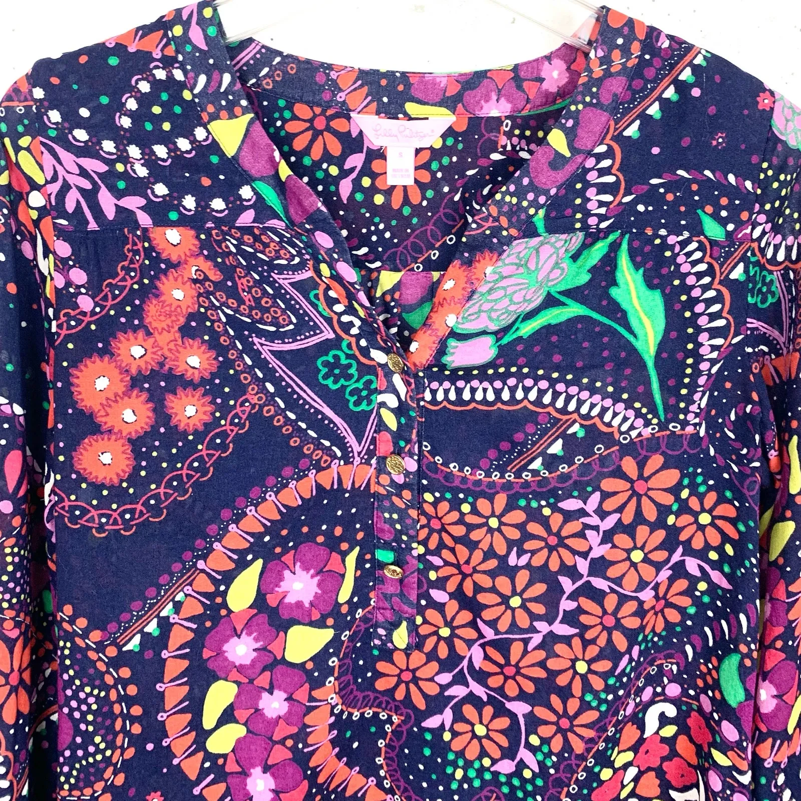 Lilly Pulitzer Garden Menagerie Providence Blouse Purple Red Floral Size Small - Image 5