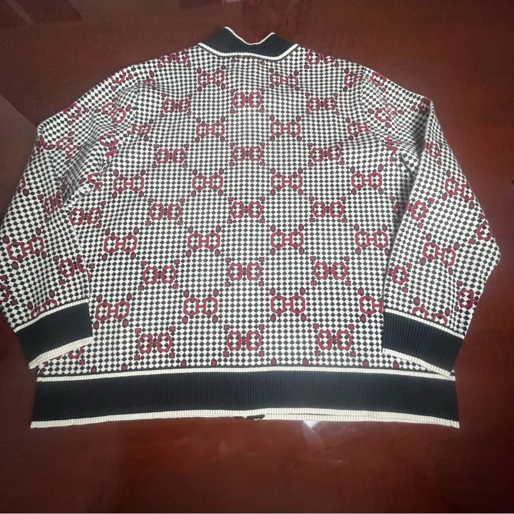 Anne Klein Jacquard chain detail houndstooth full-zip grandpa cardigan Sz XL - Image 8