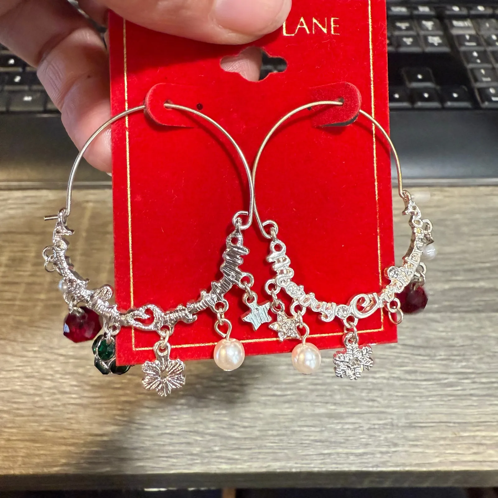 Holiday Lane Silver Tone Multicolor Merry Christmas Hoop Earring NWT - Image 3