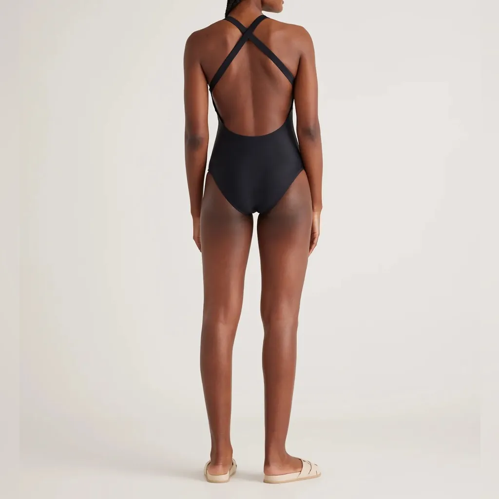 NWT Quince Italian Cross-Back One-Piece Swimsuit – Black, Size M - Image 2