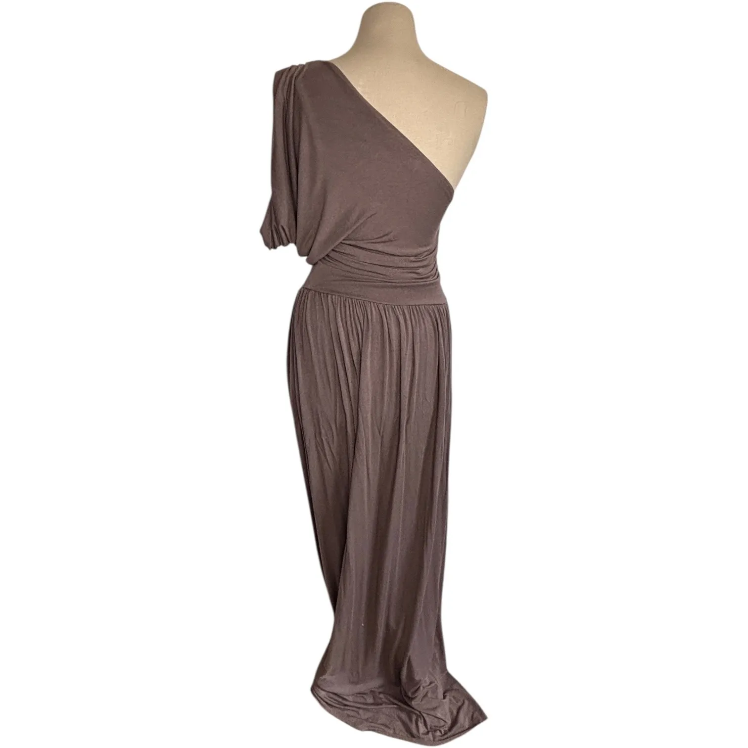 Rachel Pally One Shoulder Gathered Waist Maxi Dress Taupe sz M Maternity Stretch - Image 6