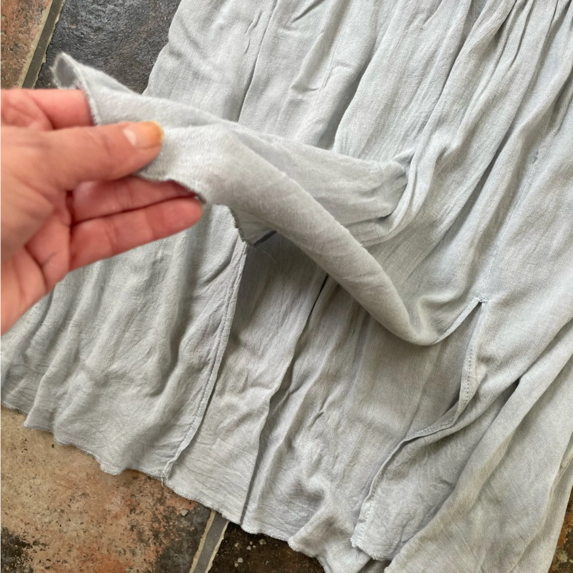 POL Top Tunic Bohemian Lace High Neck Sleeveless Pearl Button Up Back Light Gray - Image 7