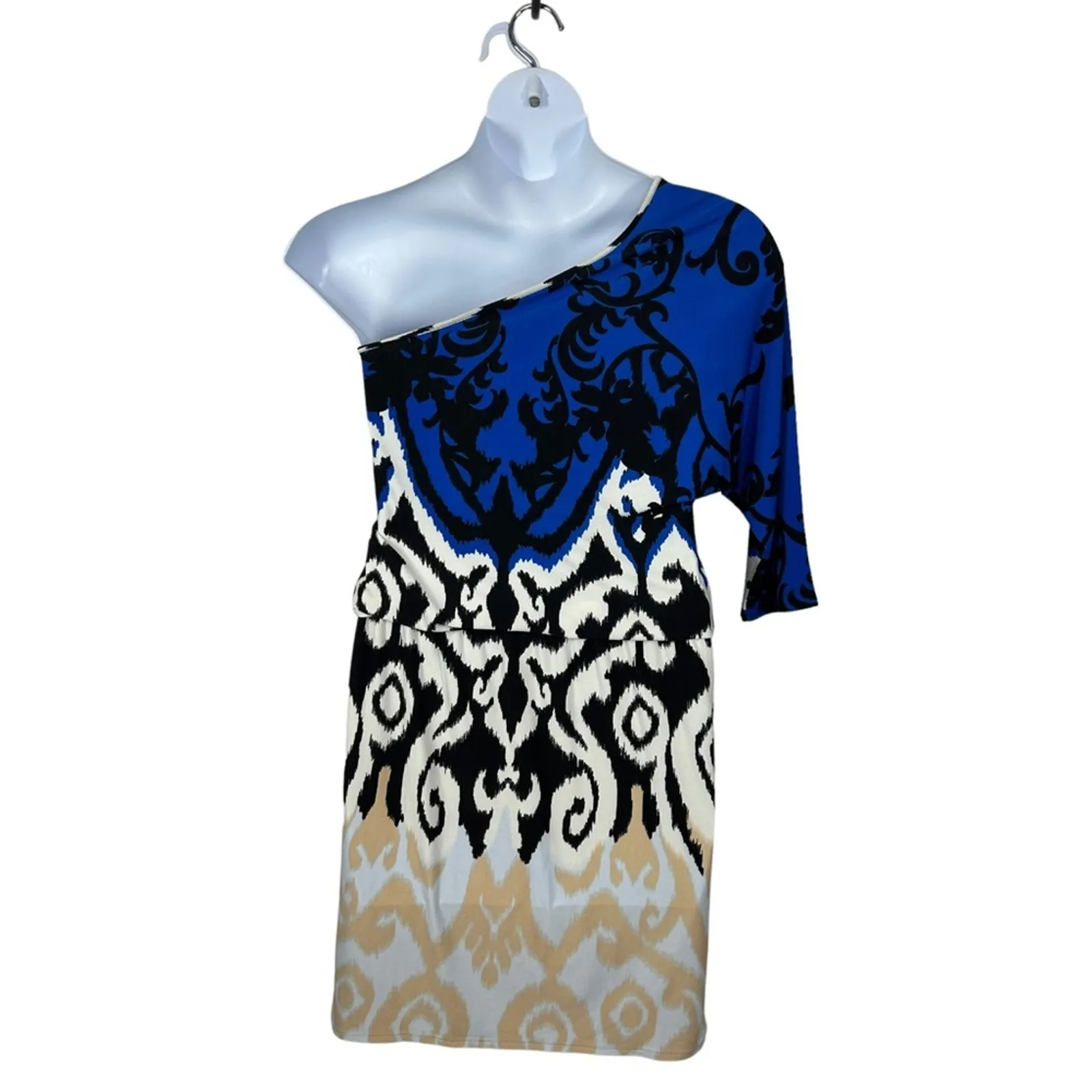 Tibi Jasmine One Shoulder Dress Black Ivory Multi Size Small Statement Sleeve - Image 10