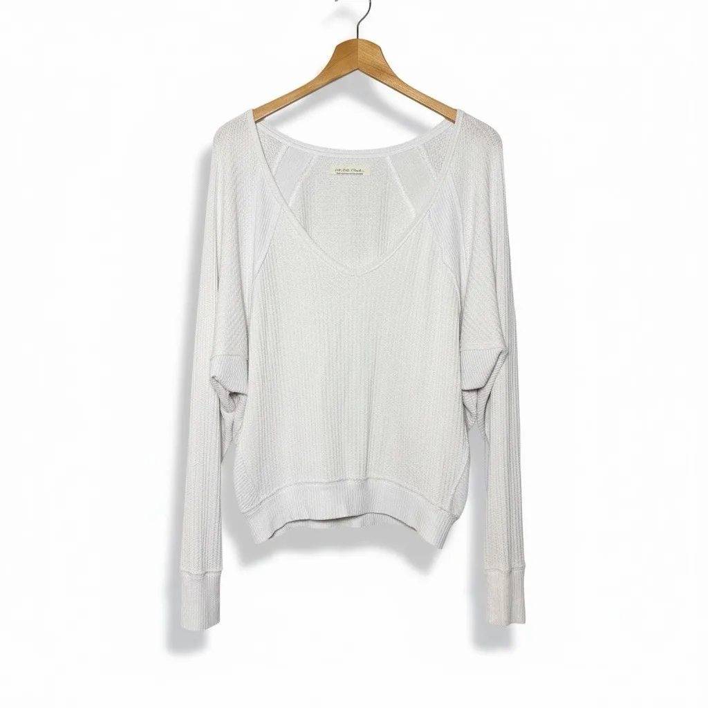 Free People Womens Santa Clara Thermal Top White Small V Neck Boho Long Sleeve - Image 4