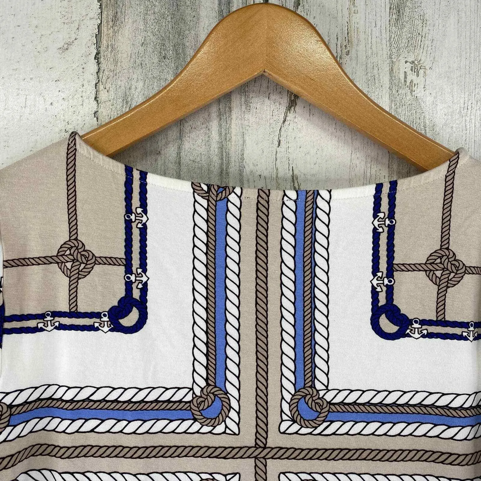 Talbots Top Womens‎ Medium Petite White Tan Equestrian Print Rayon - Image 6