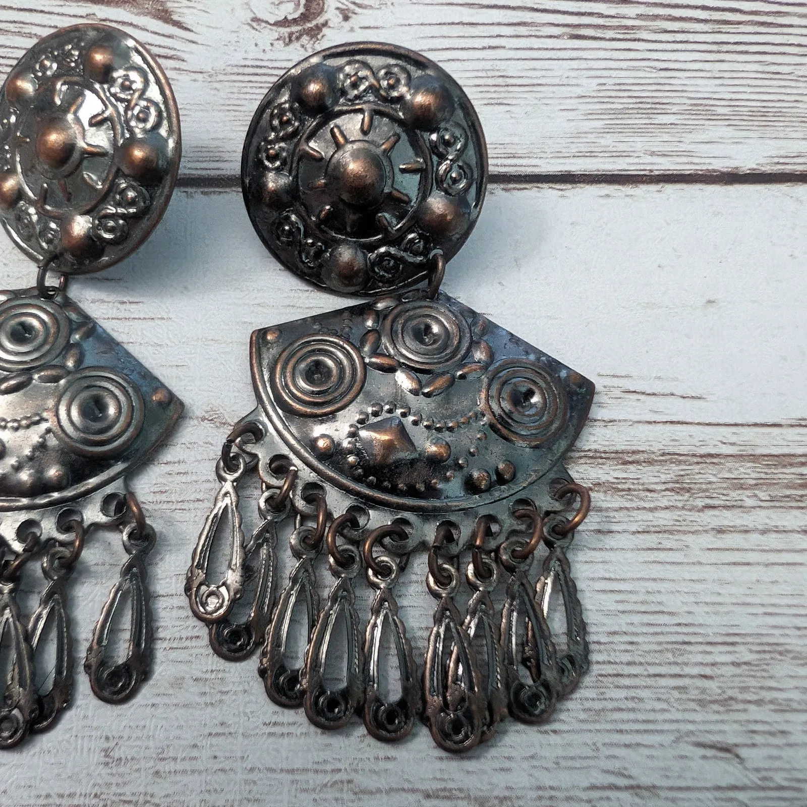Vintage Earrings For Pierced Ears Dark Metal Dangle - Image 9