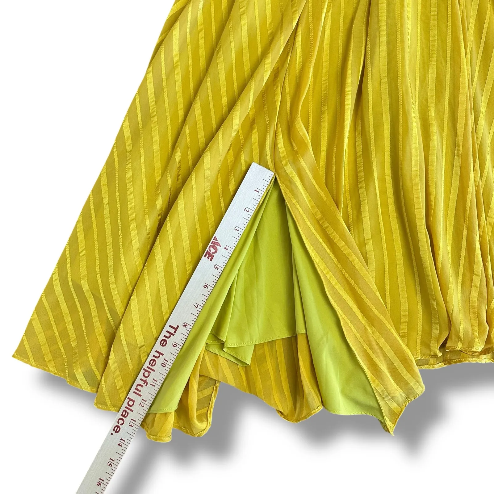 Chartreuse Pleated Wrap Dress Long Sleeve Asym Hem Midi Yellow Women Gold Size M - Image 5