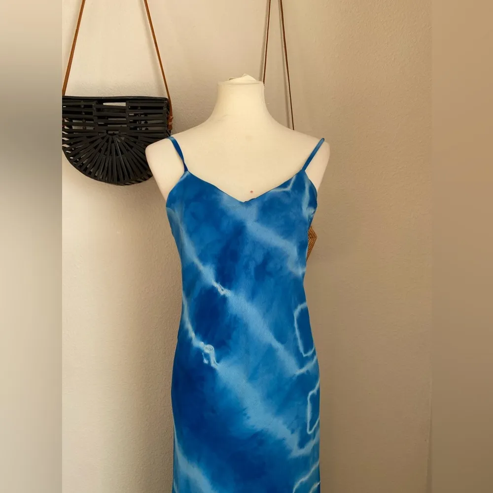 Vintage Jay Jacobs Blue Tie Dye Mesh Spaghetti Strap Maxi Dress, Size Large Size M - Image 2