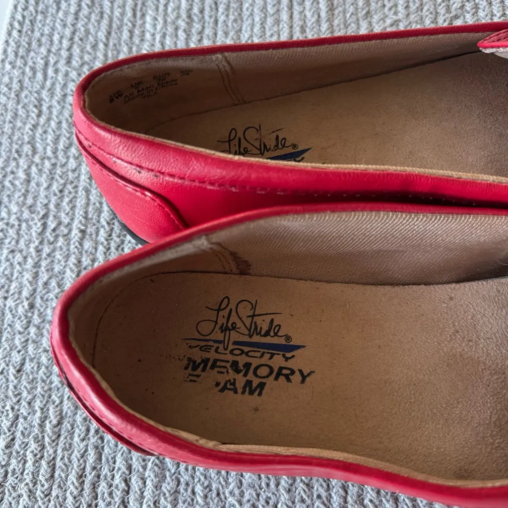 LifeStride Vila Red White Stripe Flats Loafers Preppy Coastal Classic Size 8W - Image 3