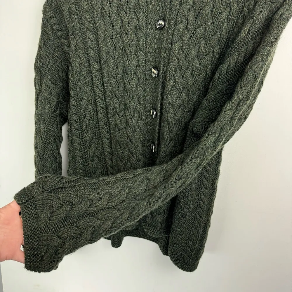 Carriag Donn Ireland Wool Fisherman Knit Sweater Cardigan Sz Large Green - Image 9