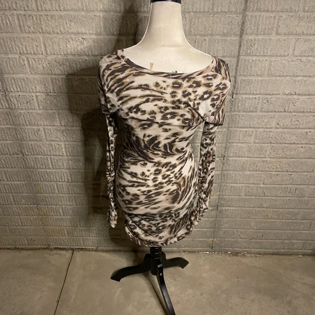 Rebecca Taylor Animal‎ Print Ruched Long Sleeve Bodycon Dress Size Small - Image 4