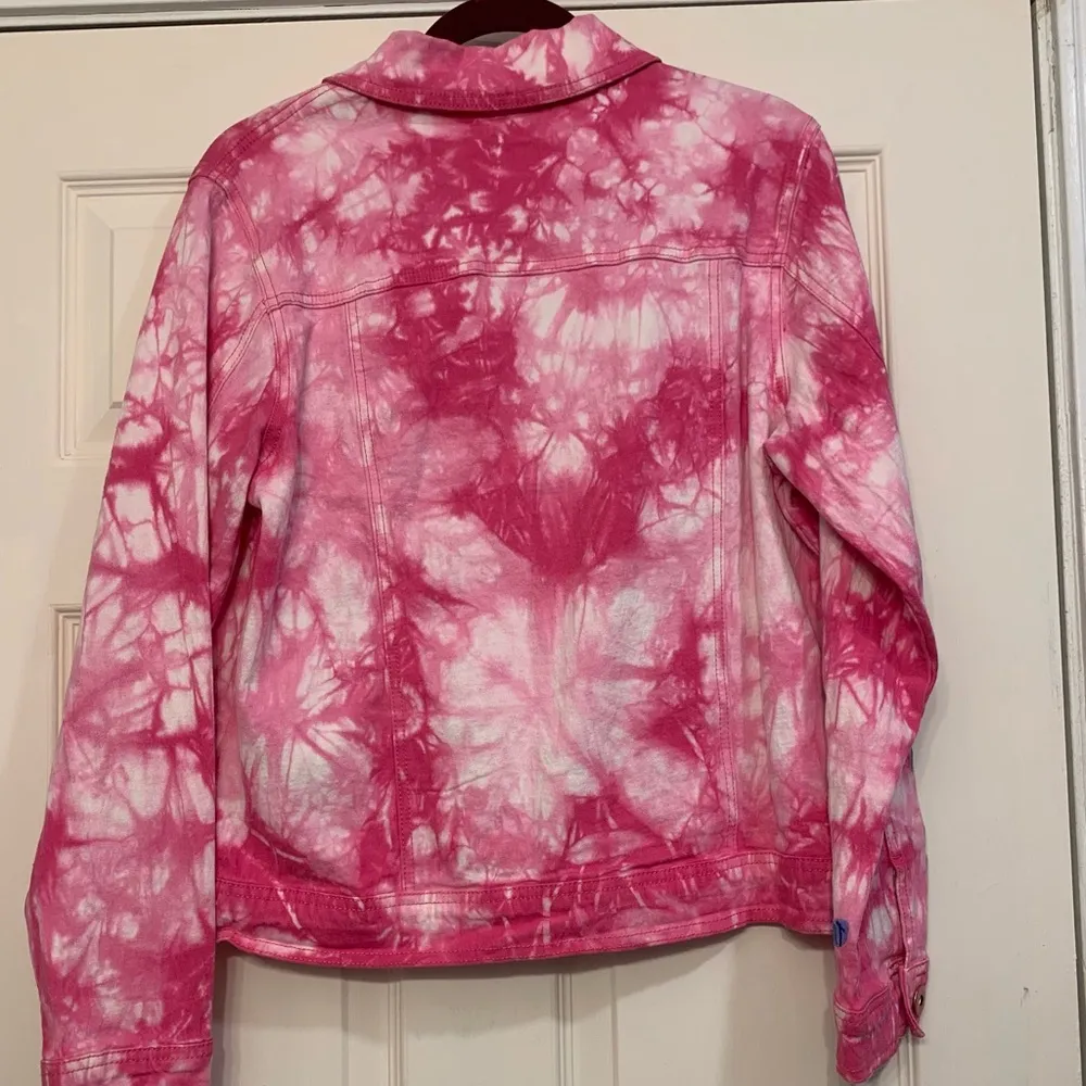 Diane Gilman Pink White Tie-Dye Flowers Butterfly & Palm Tree Medium Jacket 1808 - Image 7