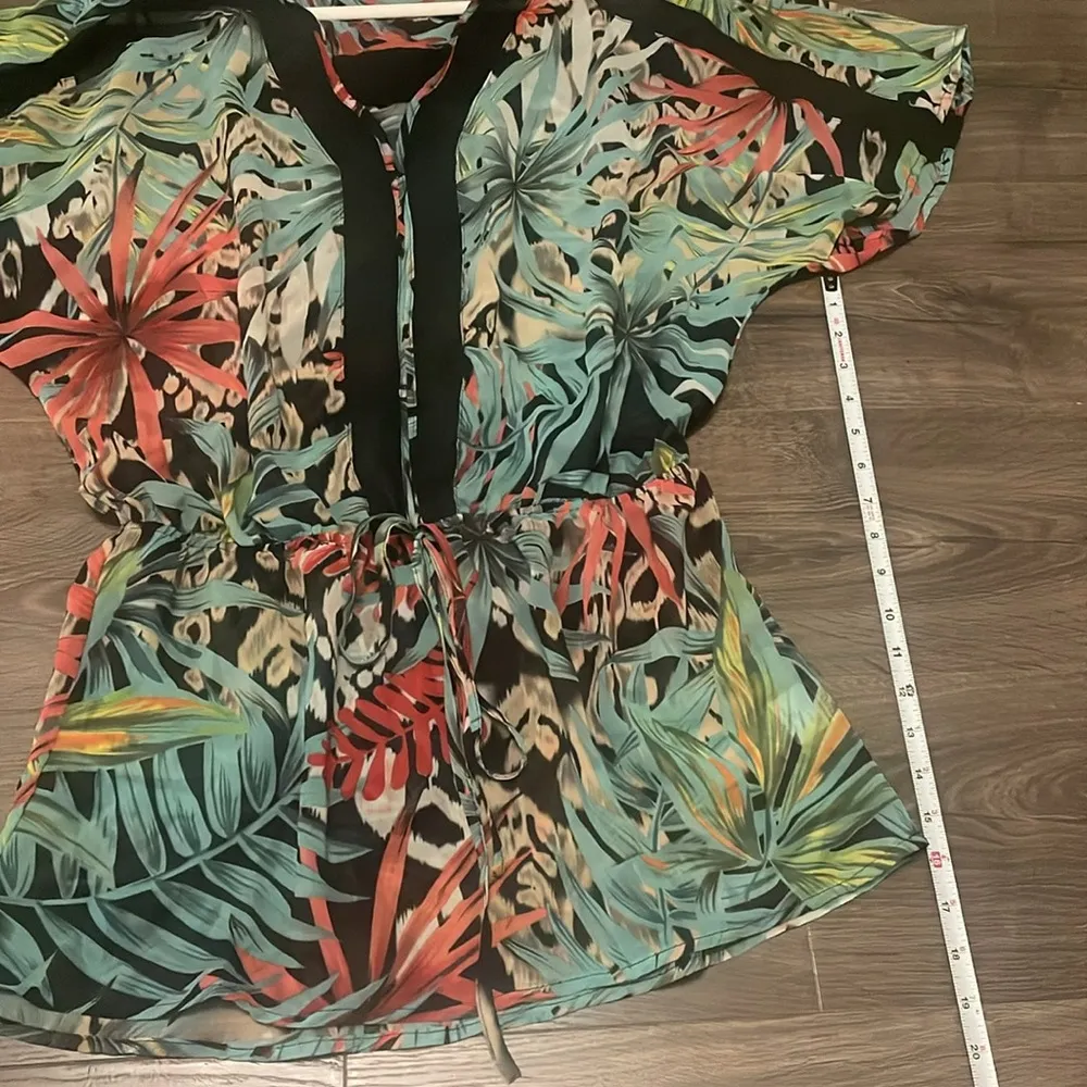Women’s TOBI Tropical Floral Print Beach Sheer Swim Suit Coverup, Size Small - Image 5