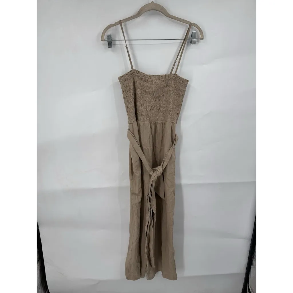 House of Harlow Linen Blend Jumpsuit Brown Smocked Sz S Granolagirl Minimalist‎ - Image 2