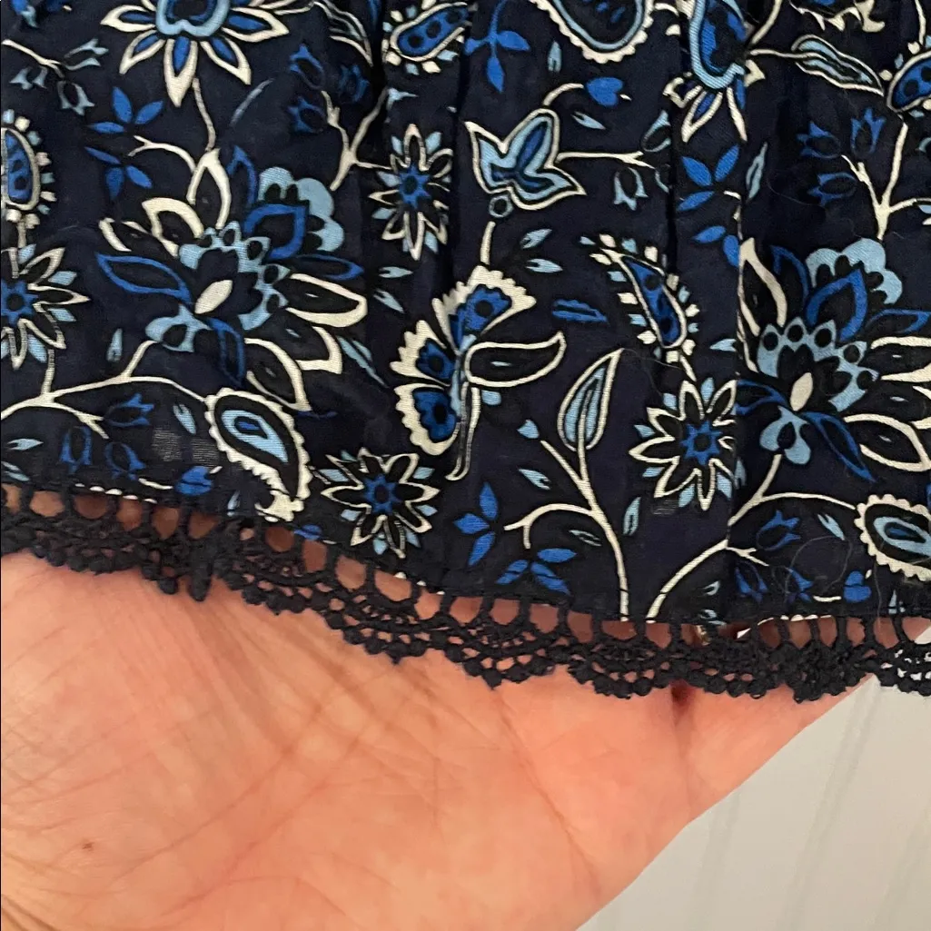 LOFT Dark Blue Floral Patterned Long Sleeve Blouse | Large NWT - Image 7