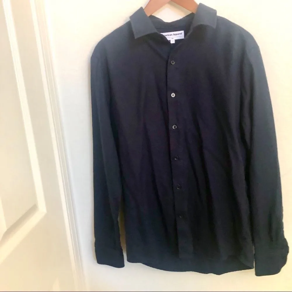 American Apparel navy long sleeved button down top - Image 8