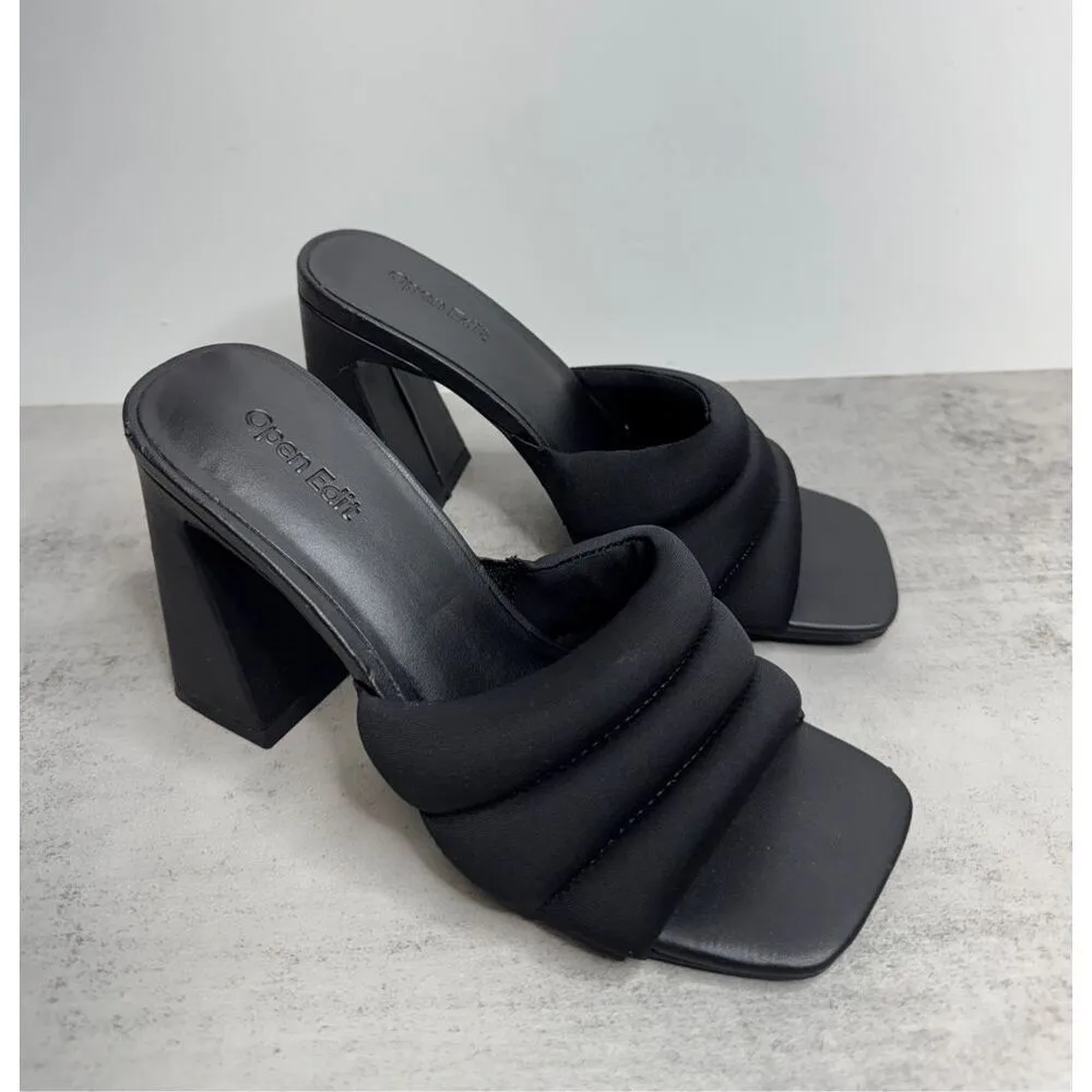 Open Edit Sandals Size 6.5‎ Black Open Toe Block Heel Fabric Upper - Image 2