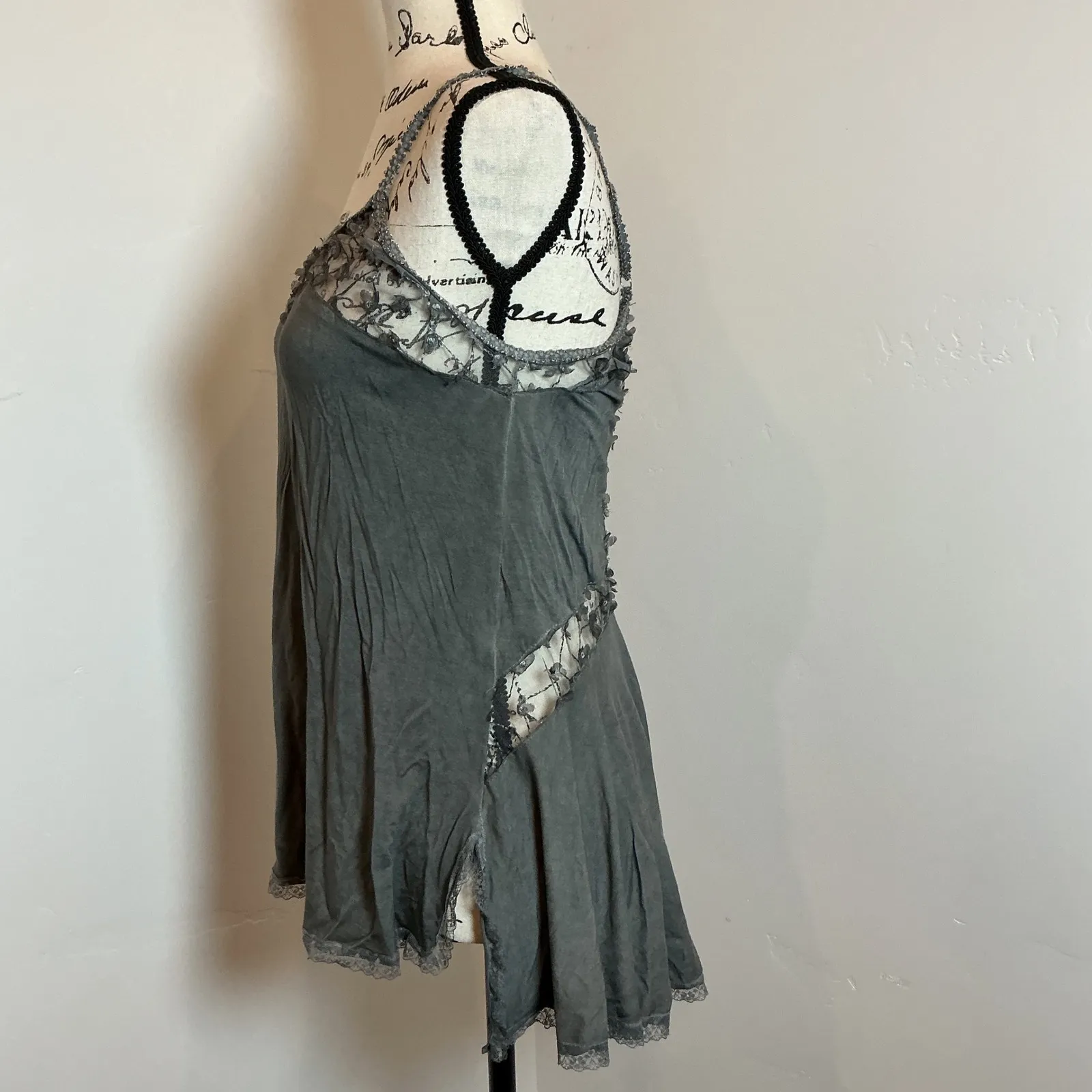 Y2K POL Sheer Lace Babydoll Cami Gray Fairy Grunge Tank Top Size S - Image 3