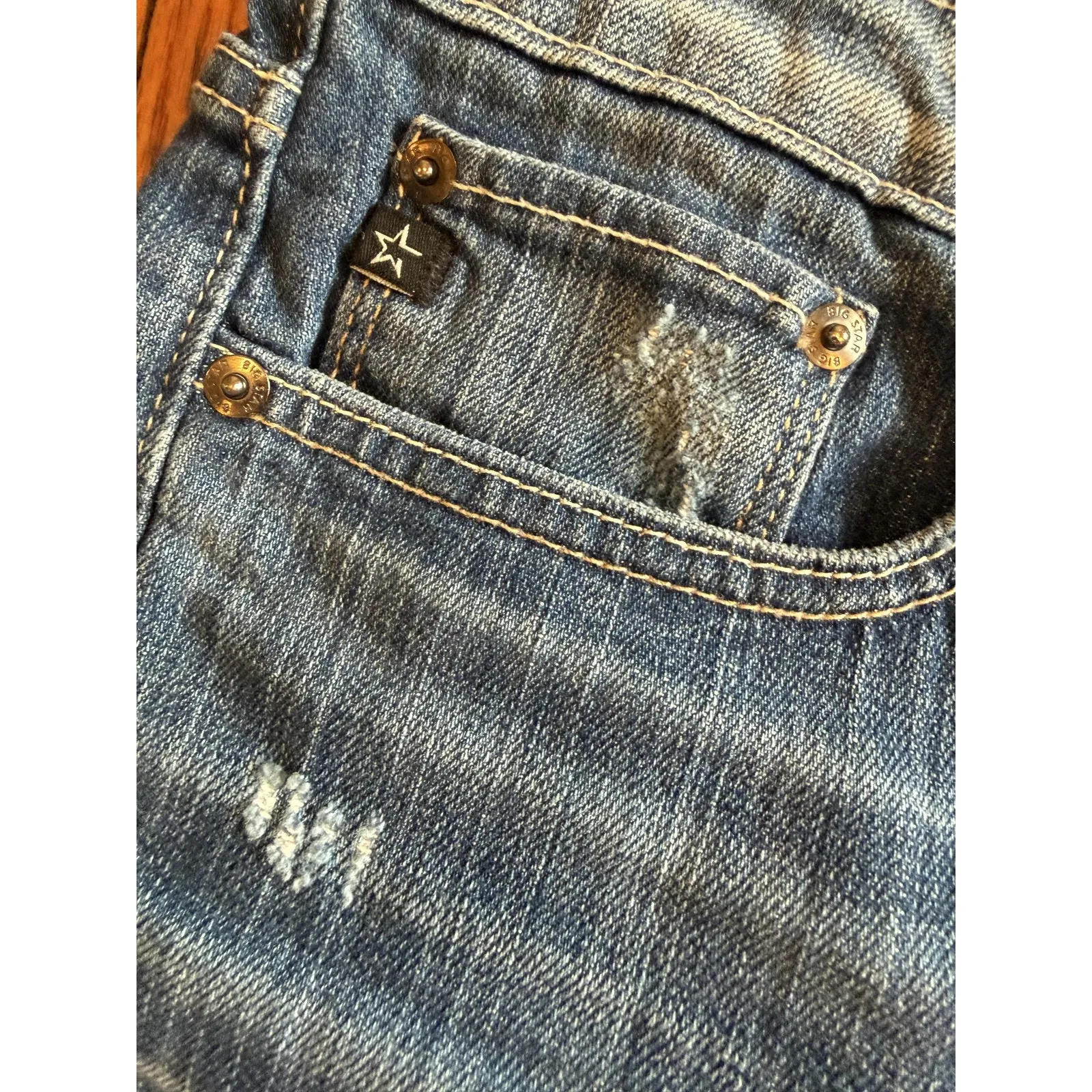 Big Star Remy Skimmer Denim Shorts Womens 32 Blue Distressed Low Rise Casual - Image 3