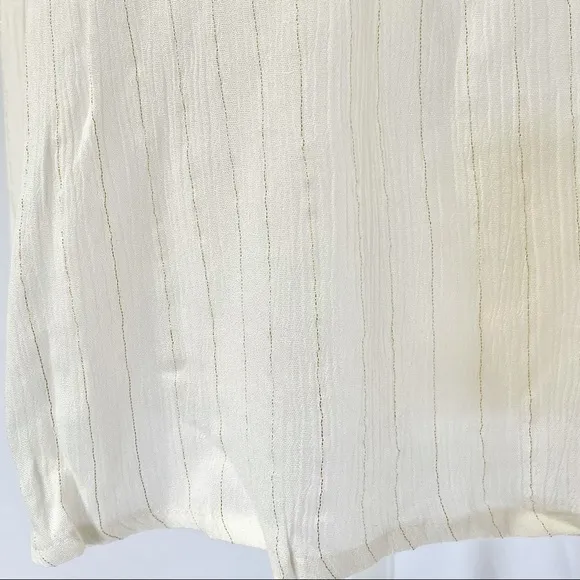 New  Sequin Striped Tassel Tie Peasant Top Ivory Black Gold - Image 5