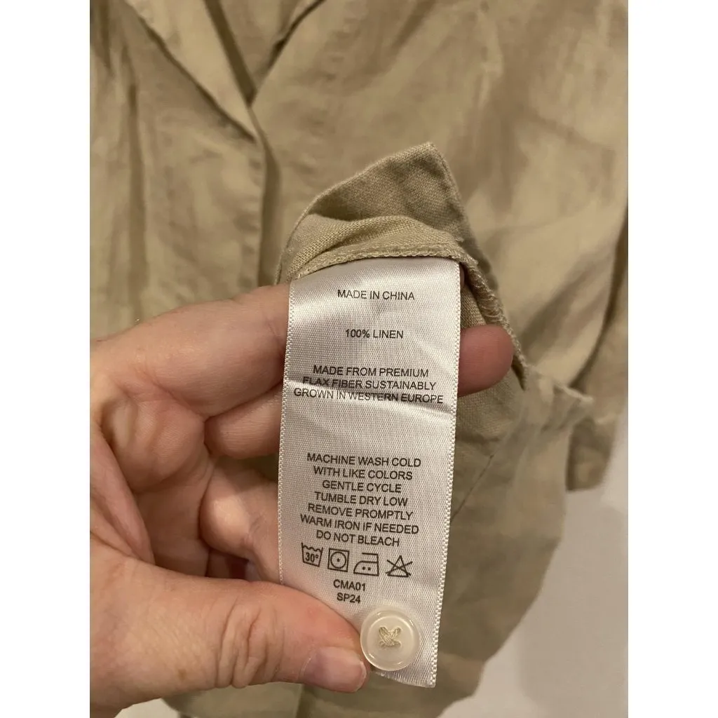 Quince Shirt Womens XL Beige 100% Linen Short Sleeve Button Front Boxy Top - Image 4