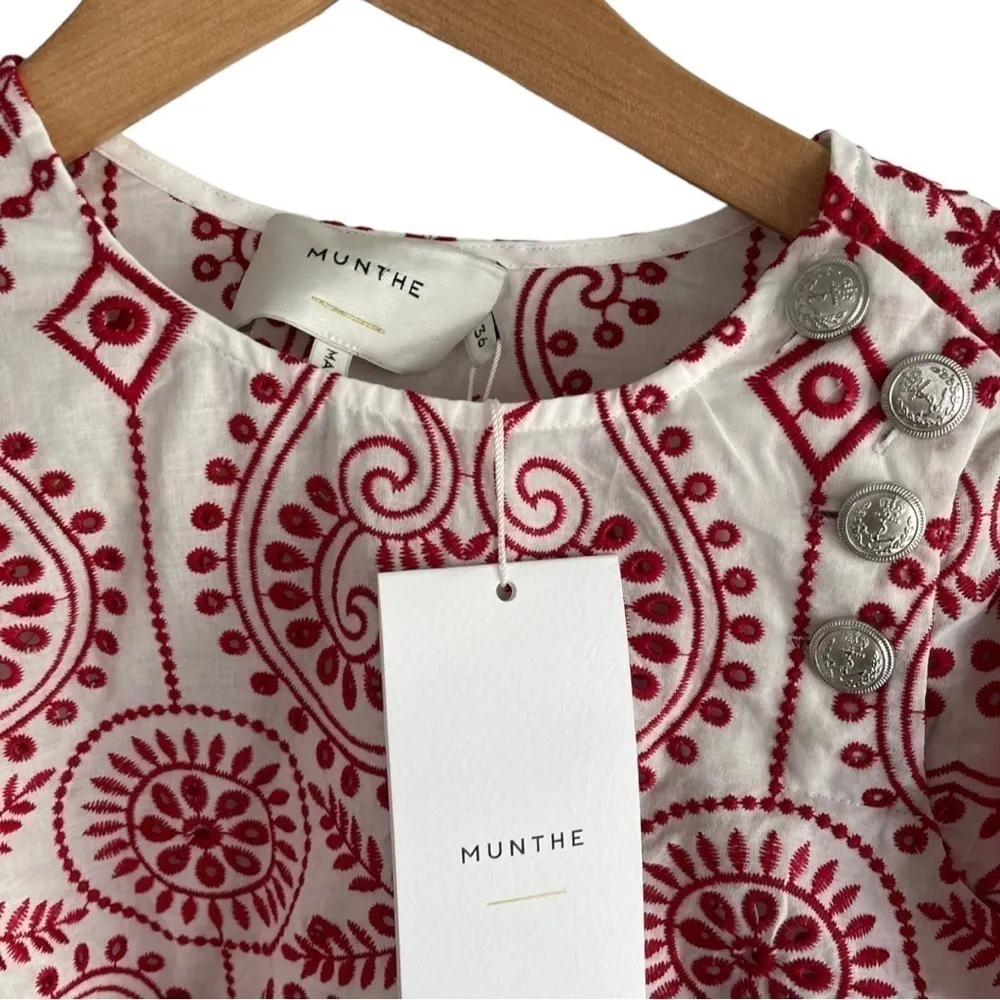 Munthe Nifty Embroidered Cotton Blouse Red‎ White 4 Red - Image 6